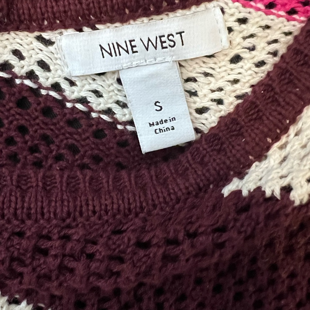 Nine West Women’s Mesh Knit Top - Burgundy, Pink, orange and Cream - Picture 4 of 6